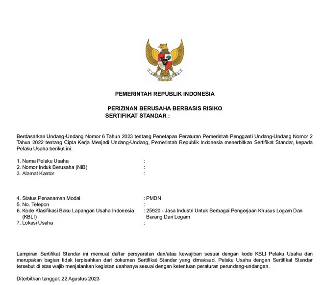 pengurusan sertifikat standar indonesia